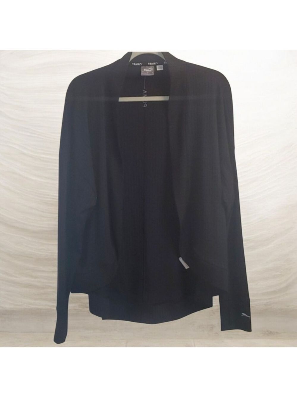 Puma Activewear Sweater Womens Size Large Black‎ Open Front Wrap Active Sport